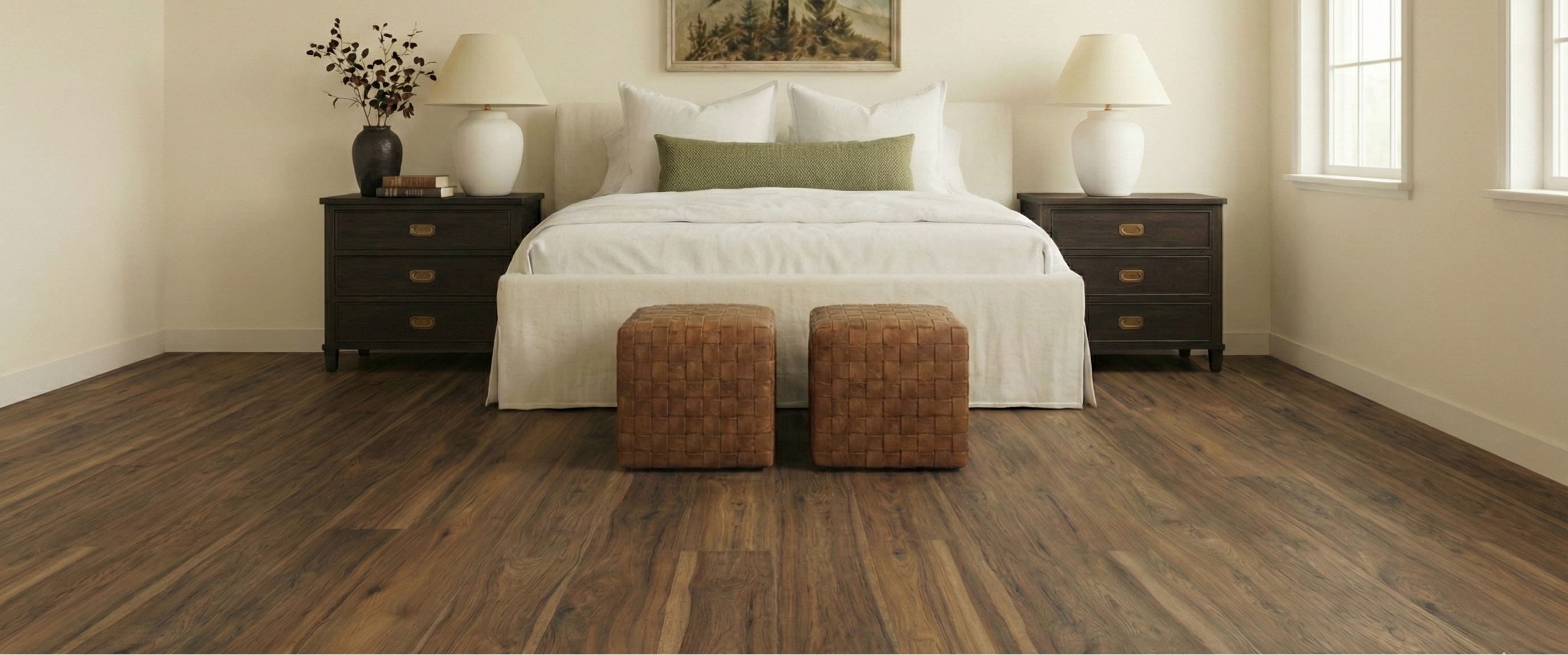 LifeProtect waterproof wood-core flooring in a contemporary bedroom setting